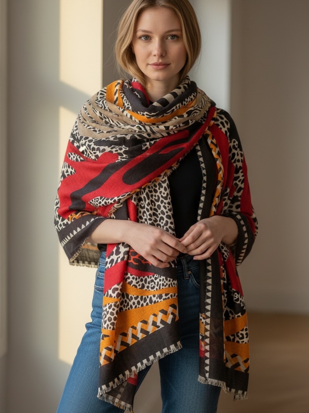 Barbara Bui Red, Black & Gold Animal-Print Wrap